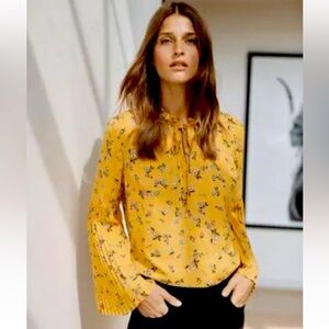 Lauren Ralph Lauren Floral-Print Bell Sleeve Ruffle Tie Blouse Women’s L